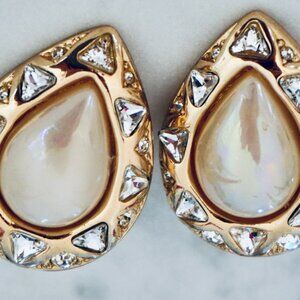 Vintage Christian Dior | Trillion-Cut Pearl Statement Earrings